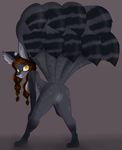  2016 anthro breasts butt canine female fox glowing glowing_eyes hair long_hair mammal neronova nipples presenting presenting_hindquarters rear_view simple_background smile spots 