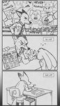  2016 angry canine clothed clothing comic disney female fox fur group july_hopps_(mistermead) lagomorph male mammal mistermead monochrome newspaper nick_wilde pig police_uniform porcine rabbit uniform zootopia 