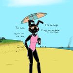  animatronic anthro beach boat breasts clothing dialogue english_text eyewear female fire five_nights_at_freddy&#039;s five_nights_at_freddy&#039;s_2 humor lagomorph machine mammal one-piece_swimsuit outside parasol rabbit robot seaside shadow_bonnie_(fnaf) solo stickfox sunglasses swimsuit text vehicle video_games 
