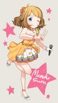  blue_eyes blush brown_hair gloves hair_ornament idolmaster idolmaster_million_live! microphone mimizubare one_eye_closed short_hair single_glove smile solo star star_hair_ornament suou_momoko v 