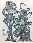  &lt;3 2014 alien breasts duo female goo humanoid looking_at_viewer marvel nails nipples pose scetch sharp_teeth smile smirk spider-man_(series) symbiote teeth tentacles venom walter_sache wide_hips 