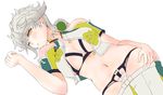 asymmetrical_hair bad_id bad_pixiv_id bare_shoulders black_bra black_panties bra braid breasts cloud_print colorized crop_top hair_ornament hand_on_hip ippers kantai_collection large_breasts looking_at_viewer lying miniskirt navel on_side one_eye_closed open_clothes open_shirt panties parted_lips pleated_skirt remodel_(kantai_collection) revealing_clothes shirt short_sleeves silver_hair simple_background single_braid sketch skirt skirt_removed solo stomach underboob underwear unryuu_(kantai_collection) yellow_eyes 