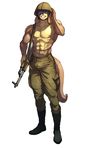  ak-47 anthro assault_rifle bulge clothing gun holding_object holding_weapon kangaroo looking_at_viewer male mammal marsupial military military_uniform muscular nipples pgm300 plantigrade ranged_weapon rifle simple_background solo tamerlane92 thick_tail uniform weapon 