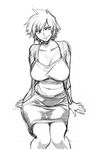  bakugou_mitsuki boku_no_hero_academia breasts collarbone cropped_legs greyscale highres invisible_chair jacket large_breasts mature monochrome shiwasu_no_okina short_hair sideways_glance sitting sketch skirt smile solo spiked_hair white_background 