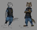  2016 anthro canine clothing disney feline ipoke leopard mammal marcus_fairweather mathilde_carnegy police_uniform snow_leopard text uniform wolf zootopia 