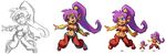  bandeau blue_eyes breasts cleavage dark_skin earrings harem_outfit harem_pants jewelry long_hair medium_breasts navel open_mouth outstretched_arms pants pixel_art pointy_ears ponytail purple_hair shantae_(character) shantae_(series) shoes sketch smile solo tak_(takumi_fortitude) tiara vambraces very_long_hair 