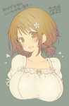  blush breasts brown_eyes brown_hair fbc flower hair_flower hair_ornament highres idolmaster idolmaster_cinderella_girls large_breasts looking_at_viewer mimura_kanako open_mouth short_hair smile solo 