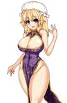  alternate_costume bare_legs bare_shoulders blonde_hair breasts china_dress chinese_clothes cleavage cleavage_cutout curvy dress hat highres hips large_breasts maribel_hearn mob_cap n_(dai_n_honpo) no_panties pelvic_curtain purple_eyes sleeveless solo thick_thighs thighs touhou 