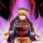  blonde_hair dress energy hat highres junko_(touhou) kikoka_(mizuumi) long_hair looking_at_viewer red_eyes smile solo tabard touhou wide_sleeves 