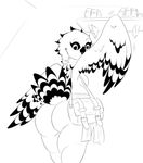  alfa995 amelia_abernachy anthro avian beak big_butt bird black_feathers black_sclera book book_bag breasts butt feathers female looking_at_viewer owl sash slightly_chubby solo surprise tail_feathers thick_thighs white_feathers wide_hips wings 