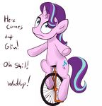  blupolicebox cutie_mark equine female feral friendship_is_magic hair horn mammal multicolored_hair my_little_pony simple_background solo starlight_glimmer_(mlp) text two_tone_hair unicorn unicycle white_background 