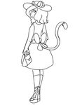  bow clothed clothing crossdressing feline footwear girly headwear high_heels leggings legwear male mammal monochrome purse simple_background sunhat 