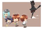  &gt;_&lt; :d ahoge akatsuki_(kantai_collection) anchor_symbol black_hair black_legwear blue_hair blush_stickers brown_hair chibi chibi_inset closed_eyes club crying detached_sleeves en_(paorasuteki) flat_cap folded_ponytail glowing glowing_eyes hair_ornament hat hibiki_(kantai_collection) ikazuchi_(kantai_collection) inazuma_(kantai_collection) kanabou kantai_collection long_hair mamemaki masu multiple_girls neckerchief nontraditional_miko oni_mask open_mouth purple_hair red_eyes red_skirt school_uniform serafuku setsubun short_hair skirt smile thighhighs weapon yamashiro_(kantai_collection) 