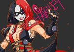  1girl ask batman_(series) breasts cleavage dc_comics domino_mask fingerless_gloves gloves harley_quinn injustice:_gods_among_us lipstick makeup twintails wink 