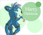  anthro blue_skin butt candy candy_cane christmas dragon female food holidays javanshir lakebound looking_at_viewer mistletoe plant scalie solo text 