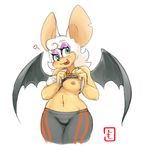  anthro bat big_breasts breasts clothing cumeoart eyeshadow female flashing green_eyes hair makeup mammal navel nipples one_breast_out rouge_the_bat solo sonic_(series) tongue tongue_out white_hair wings 