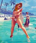  abs beach bikini clouds drill_hair hat kanzuki_karin outdoors sky street_fighter toned tree water 