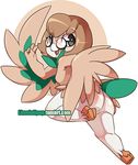  2016 anthro avian butt butt_pose eyewear female glasses limepop nintendo open_mouth pok&eacute;mon rowlet simple_background smile solo video_games wings young 