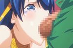  1boy 1girl animated animated_gif blue_eyes blue_hair fellatio lia_parapara_leazas open_mouth rance rance_(series) rance_01 swallowing 