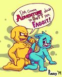  adventure_time animal_genitalia animal_penis anthro balls canine canine_penis cartoon_network cat dialogue dog duo feline gumball_watterson hot_dogging jake_the_dog knot male male/male mammal nude penis puggy text the_amazing_world_of_gumball 