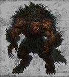  2016 abs abstract_background anatolii_leoshko angry anthro biceps big_teeth black_claws black_fur black_nose blood canine claws detailed digital_media_(artwork) digitigrade fangs front_view full-length_portrait fur grey_background hi_res huge_muscles long_claws mammal monster_heat(game) muscular no_pupils nude official_art open_mouth pecs portrait saliva simple_background small_eyes vein were werewolf white_eyes 
