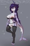  absurd_res anthro areola big_breasts bra breasts cladz clothing female fish garter half-closed_eyes hi_res huge_breasts lingerie marine navel nipples red_pupils shark smile solo thick_thighs tongue tongue_out underwater underwear water xaenyth 