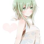  2016 arms_behind_back bare_shoulders blush character_name closed_mouth dated dress eyebrows eyebrows_visible_through_hair floral_print green_eyes green_hair gumi hair_between_eyes heart hiro_(hirohiro31) looking_at_viewer short_hair simple_background sleeveless sleeveless_dress smile solo sundress tareme upper_body vocaloid white_background 