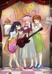  bass_guitar black_hair blush breasts brown_hair commentary_request electric_guitar fujimi_suzu green_eyes guitar headphones highres instrument large_breasts long_hair looking_at_viewer multiple_girls nitroplus open_mouth pink_eyes pink_hair purple_eyes shivu_(mochi) short_hair smile super_sonico thighhighs watanuki_fuuri 