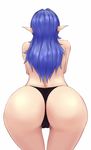  ass bent_over black_panties blue_hair commentary_request cowboy_shot elf foreshortening from_behind long_hair nofuture original panties partially_visible_vulva pointy_ears solo topless underwear 
