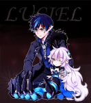  1boy 1girl bare_shoulders blood blood_on_face blush chains ciel_(elsword) clawed_gauntlets crown elsword frown horns luciela_r._sourcream one_eye_closed pointy_ears ribbon sweatdrop yang38 
