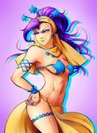  blue_eyes blue_lipstick blue_nails breasts earrings forehead_jewel hand_on_hip headdress highres jewelry jojo_no_kimyou_na_bouken lipstick makeup medium_breasts midler midriff nail_polish navel pasties pelvic_curtain pokerharem purple_hair solo star_pasties stardust_crusaders veil wrist_cuffs 