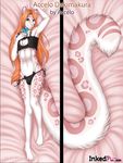 2016 accelo accelo_(character) advertisement anthro bed bell big_tail blue_eyes bulge chest_tuft clothing crop_top cutout dakimakura_design feline fur girly hair hand_on_chest inkedfur leopard long_hair long_tail looking_at_viewer lying male mammal multicolored_fur on_back on_bed orange_hair panties pink_fur ribbons shirt smile solo tuft two_tone_fur underwear watermark white_fur 