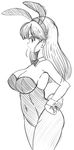  1girl animal_ears breasts bulma bunny_suit dragon_ball female large_breasts long_hair monochrome 