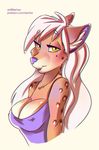  anthro clothed clothing feline female looking_at_viewer mammal nipple_bulge sertaa simple_background smile solo white_background 