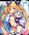  :3 arm_belt bare_shoulders blazblue blonde_hair blush breasts cameltoe center_opening collar cosplay detached_collar detached_sleeves dizzy dizzy_(cosplay) gii guilty_gear hair_ribbon long_hair looking_at_viewer nago navel open_mouth puffy_sleeves rachel_alucard red_eyes revealing_clothes ribbon shiny shiny_skin small_breasts solo standing sweatdrop thigh_strap toraishi_666 twintails underboob wings 