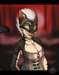  2016 anthro black_fur breasts cat clothed clothing duo feline female fur hair mammal open_mouth purrchinyan smile white_fur white_hair 