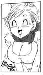  1girl artist_request breasts bulma dragon_ball dragon_ball_super dragonball_z female large_breasts monochrome short_hair smile 