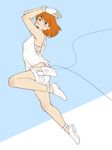  anklet artist_name bra earrings eunnieboo fingerless_gloves from_side full_body gloves highres jewelry orange_eyes orange_hair petra_ral shingeki_no_kyojin shoes short_shorts shorts signature solo stud_earrings tank_top three-dimensional_maneuver_gear underwear 