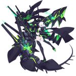  ass bare_shoulders black_legwear cannon claws enemy_bismarck_(zhan_jian_shao_nyu) enemy_vessel_(zhan_jian_shao_nyu) full_body gauntlets glowing green_eyes hair_over_one_eye high_heels horns leaning_back legs_apart looking_at_viewer looking_back mouth ntrsis official_art outstretched_arm pale_skin reaching rigging see-through single_gauntlet smile solo spikes standing tail thighhighs transparent_background white_hair zhan_jian_shao_nyu 