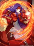  40hara book fire fire_emblem fire_emblem:_akatsuki_no_megami fire_emblem_cipher headband highres long_hair official_art purple_hair robe sanaki_kirsch_altina solo yellow_eyes 