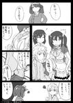  alternate_costume annoyed asymmetrical_hair braid breast_envy breasts cleavage_cutout cloud_print comic cosplay crop_top dressing eighth_note greyscale hair_ornament highres hiryuu_(kantai_collection) japanese_clothes jitome kantai_collection large_breasts looking_at_another looking_at_viewer midriff monochrome multiple_girls musical_note navel okitarou_(okiyo) pointing pointing_at_self ryuujou_(kantai_collection) short_hair short_twintails side_ponytail single_braid sitting souryuu_(kantai_collection) souryuu_(kantai_collection)_(cosplay) squiggle thighhighs translated twintails twitter_username unryuu_(kantai_collection) unryuu_(kantai_collection)_(cosplay) visor_cap 