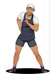  :d apron bandaid bandaid_on_arm bandaid_on_face bandaid_on_knee hand_on_hip itto_(mentaiko) jika-tabi legs_apart male_focus muscle one_eye_closed open_mouth original pointing pointing_at_self simple_background smile solo tabi tabi_boots tan tanline white_background 