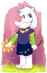 asriel_dreemurr barefoot caprine clothing cub glowing goat looking_away magic mammal shorts smile standing stick undertale video_games whiteleo young 
