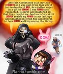  1girl 2boys :3 chibi d.va_(gremlin) d.va_(overwatch) english eyepatch headphones highres hood marshu multiple_boys overwatch pose reaper_(overwatch) skull soldier:_76_(overwatch) star star-shaped_pupils symbol-shaped_pupils wall_of_text watermark web_address 