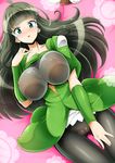  black_hair black_legwear blush breasts cameltoe character_request copyright_request covered_nipples green_eyes large_breasts long_hair nami_makoto pantyhose see-through solo tears 