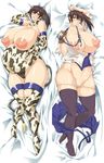  animal_ears animal_print areolae arm_up bad_proportions bare_shoulders bed_sheet big_belly black_legwear blue_skirt blush breasts bridal_gauntlets brown_gloves brown_hair collarbone cow_ears cow_girl cow_horns cow_print cow_tail dakimakura elbow_gloves fake_animal_ears fake_horns fake_tail fingerless_gloves full_body gigantic_breasts gloves hair_between_eyes hakama_skirt highres horns japanese_clothes jewelry kaga_(kantai_collection) kantai_collection knees_together_feet_apart large_areolae long_hair looking_at_viewer lying navel_piercing nipples on_back open_mouth panties partly_fingerless_gloves piercing pregnant ribbon ring side_ponytail single_glove skirt skirt_removed solo tail tasuki tetsubire thighhighs underwear wedding_band white_panties 