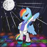  blue_feathers clothing disco disco_ball duo equine feathered_wings feathers female feral footwear friendship_is_magic fur hair horse mammal multicolored_hair my_little_pony pegasus pony rainbow_dash_(mlp) rainbow_hair saturday_night_fever shoes solo suit wings 
