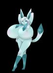  2016 anthro anthrofied big_breasts black_background blue_eyes blue_fur blue_nose breasts eeveelution featureless_breasts featureless_crotch fur gaias-pitch-black-reborn-crow glaceon grey_hair hair hi_res huge_breasts hyper hyper_breasts long_hair looking_at_viewer nintendo pok&eacute;mon pok&eacute;morph raised_arm raised_tail simple_background smile video_games 