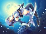  1girl asakura_tsubame blade female full_moon katana maxwindy moon night ninja solo sword thigh-highs wallpaper weapon 