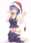  ;o barefoot blue_eyes blue_hair bow bow_panties breasts contemporary doremy_sweet groin hat hips looking_at_viewer medium_breasts nightcap one_eye_closed panties panty_pull pink_panties short_hair skirt skirt_pull solo tail tank_top tapir_tail tears touhou underwear undressing yawning yonaga_(masa07240) 